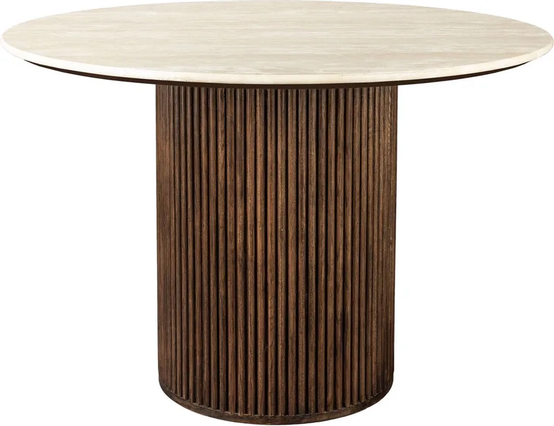 Arda Eettafel Rond 115 cm Travertin/ Hout by Dutchbone in Beige – product photo