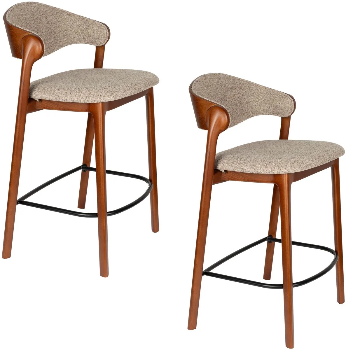 Babington Barkrukken rugleuning 66 cm Walnoot kleur - Set van 2 van Dutchbone in Bruin – productfoto