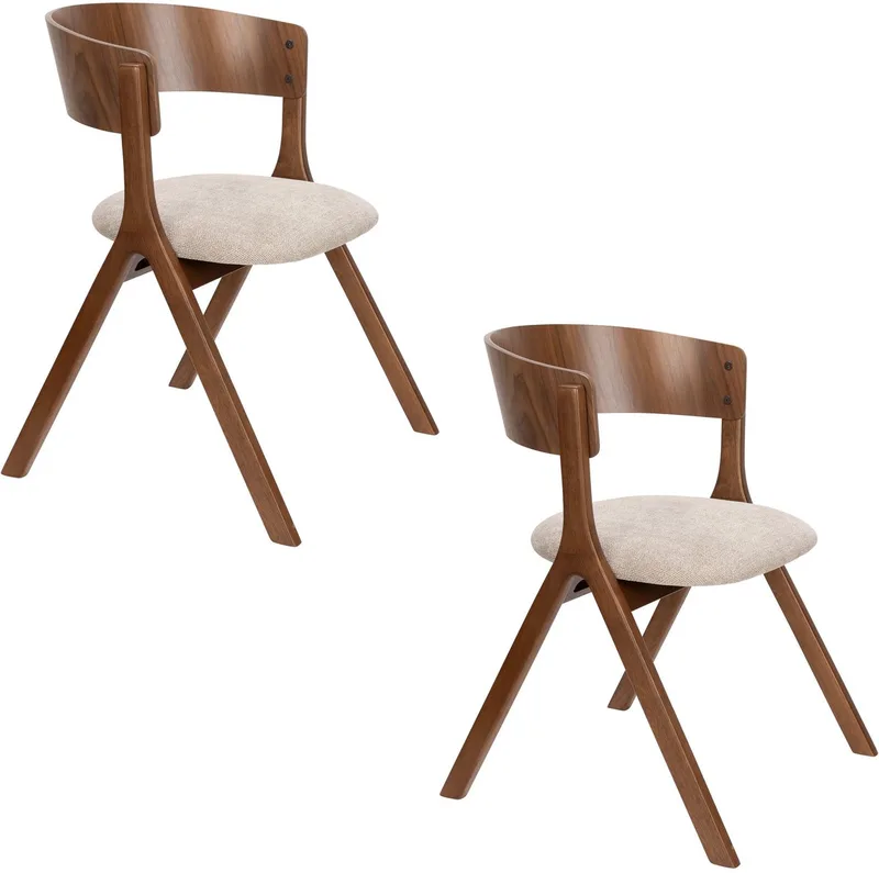 Bresso Eetkamerstoelen Walnoot/ - Set van 2 van Dutchbone in Beige – productfoto