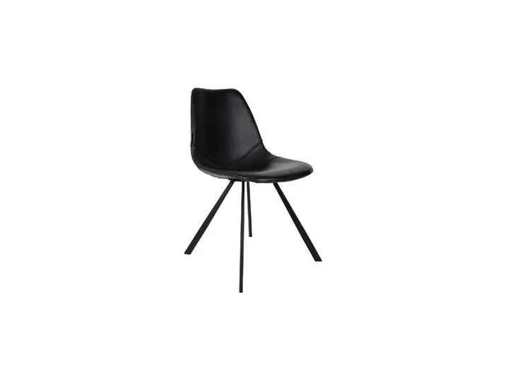 Chaise en cuir noir, assise coque, coutures décoratives, pieds en von Dutchbone – Produktfoto