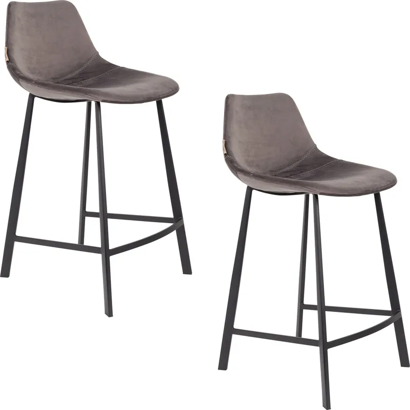 Franky Barkrukken rugleuning 65 cm - Set van 2 de Dutchbone en Grijs – photo du produit