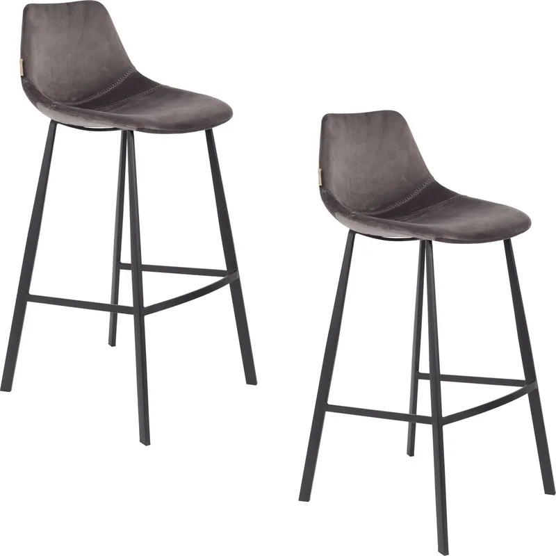 Franky Barkrukken rugleuning 80 cm - Set van 2 de Dutchbone en Grijs – photo du produit