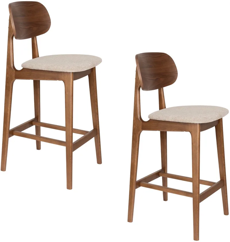 Marais Barkrukken 68,5 cm Walnoot kleur - Set van 2 de Dutchbone en Bruin – photo du produit