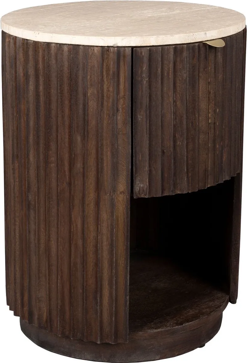 Marlow Bijzettafel/Nachtkastje Rond 45 cm Travertin/ Hout van Dutchbone in Bruin – productfoto