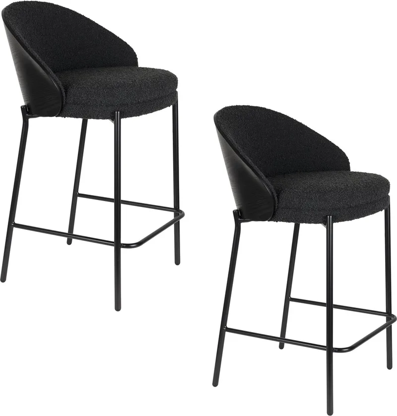 Rodin Barkrukken rugleuning 65 cm Bouclé - Set van 2 van Dutchbone in Zwart – productfoto