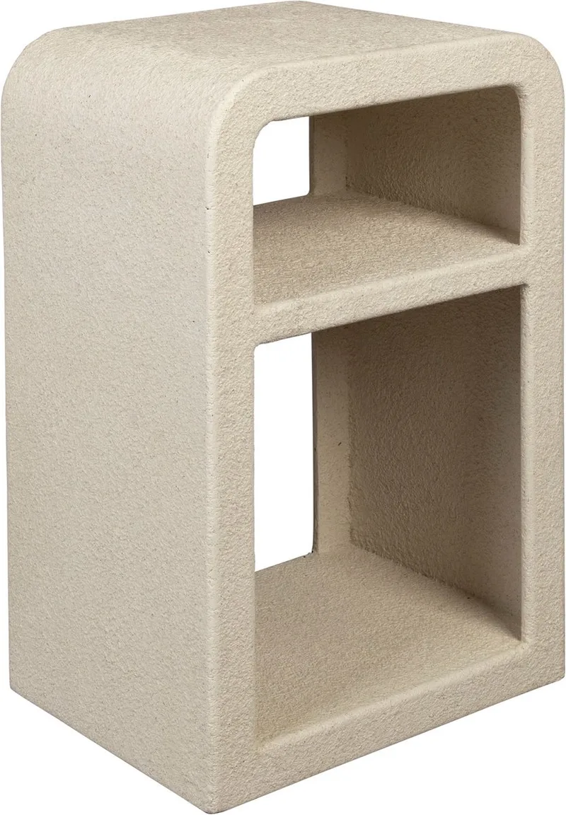 Veda Bijzettafel/ Nachtkastje Gerecycled Marmer van Dutchbone in Beige – productfoto