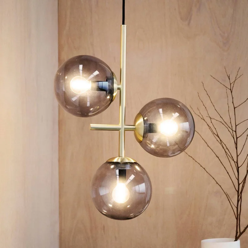 Como hanglamp, 3-lamps, messing van Dyberg Larsen in Messing, rookgrijs – productfoto