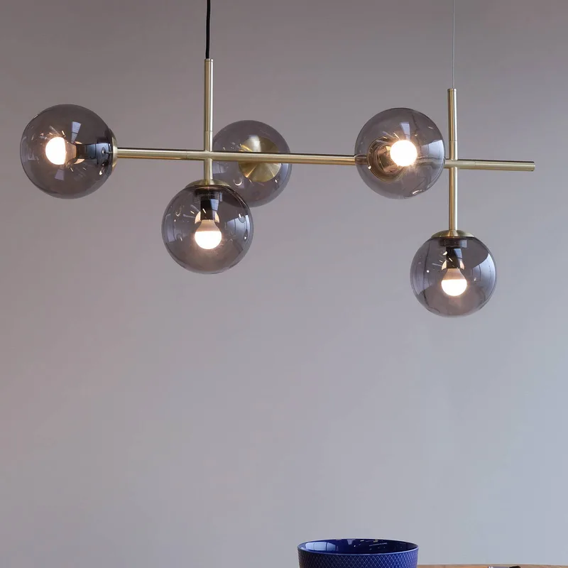 Como hanglamp, 5-lamps, messing van Dyberg Larsen in Messing, rookgrijs – productfoto