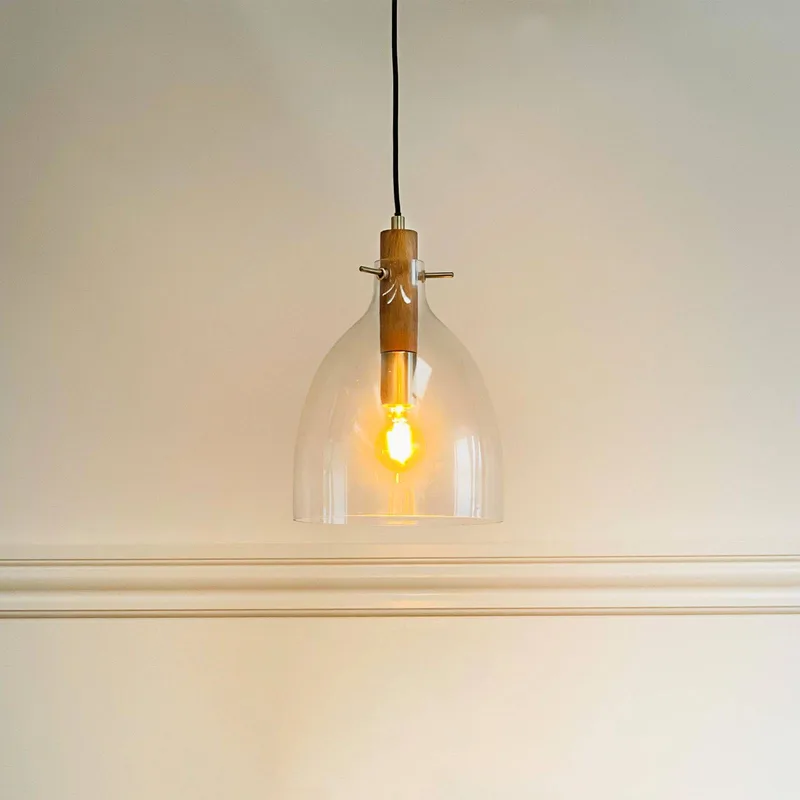 hanglamp Bistro, Ø 25 cm, transparant, glas de Dyberg Larsen en Transparant, bruin, messing – photo du produit