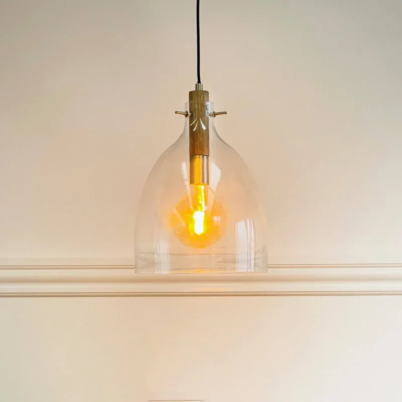 hanglamp Bistro, Ø 30 cm, transparant, glas van Dyberg Larsen in Transparant, bruin, messing – productfoto