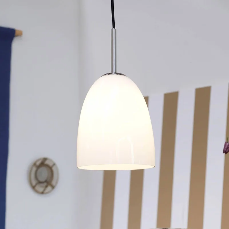 hanglamp Jazz, Ø 18 cm, opaal/staal, glas van Dyberg Larsen in Opaal, geborsteld staal – productfoto