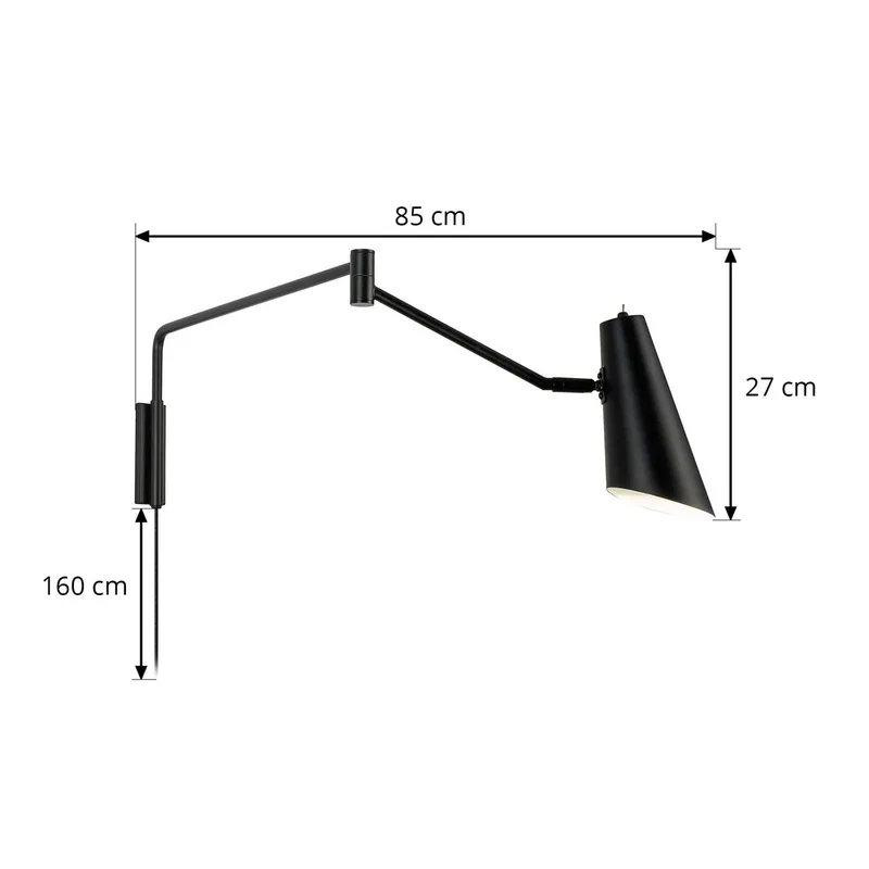 Noa wandlamp met scharnier, zwart van Dyberg Larsen in Zwart mat – productfoto