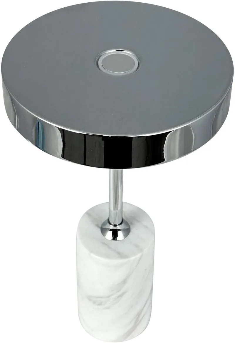 Starlight LED oplaadbare tafellamp chroom met wit marmer van Dyberg Larsen in Chrome/ White marble – productfoto