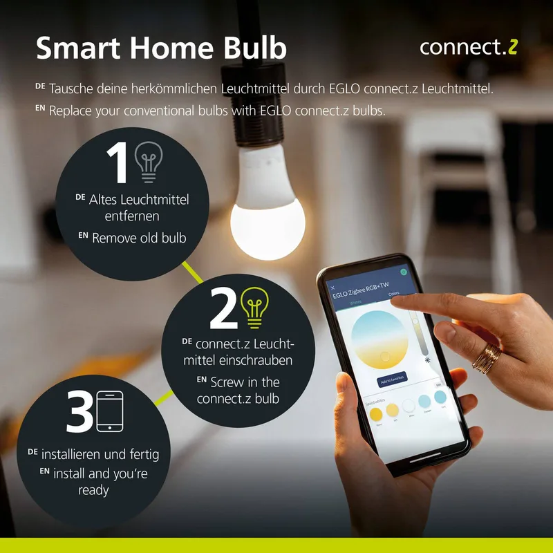 E27 A60 lampe 5,5W 400lm 2200-6500K fra EGLO connect i Amber – produktbillede 5 af 5
