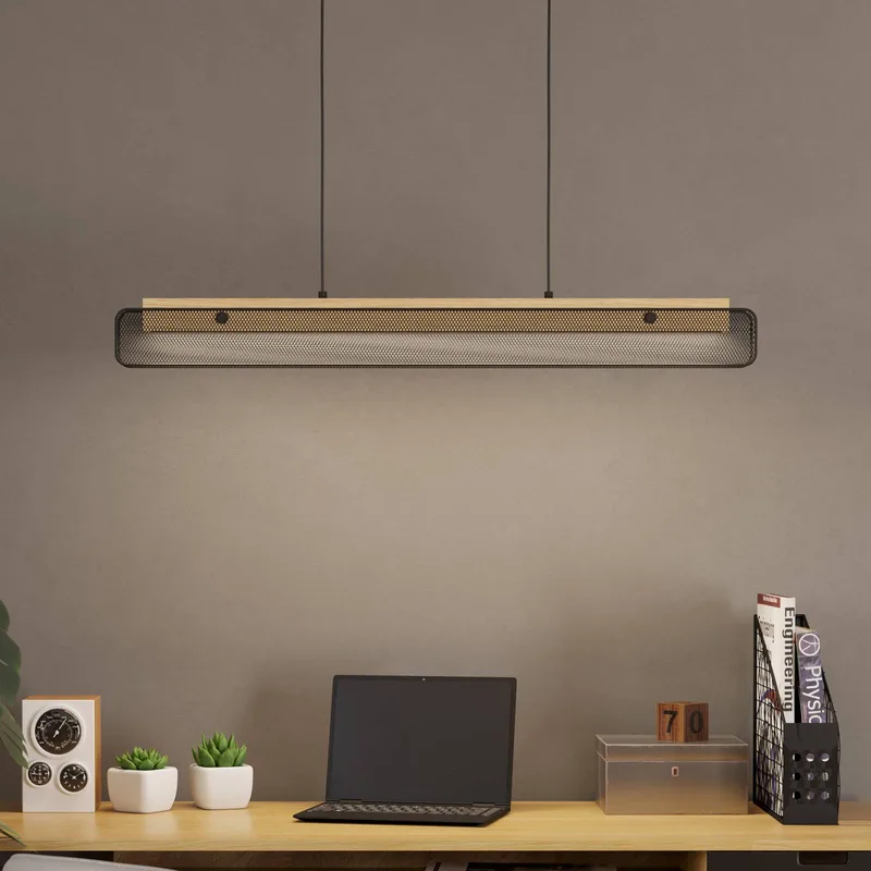 LED hanglamp Kokomo-Z, zwart, hout, staal van EGLO connect in Zwart, Licht hout – productfoto