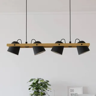 LED plafondlamp Hornwood-Z, 4-lamps, zwart van EGLO connect in Zwart, Licht hout – productfoto 1 van 5