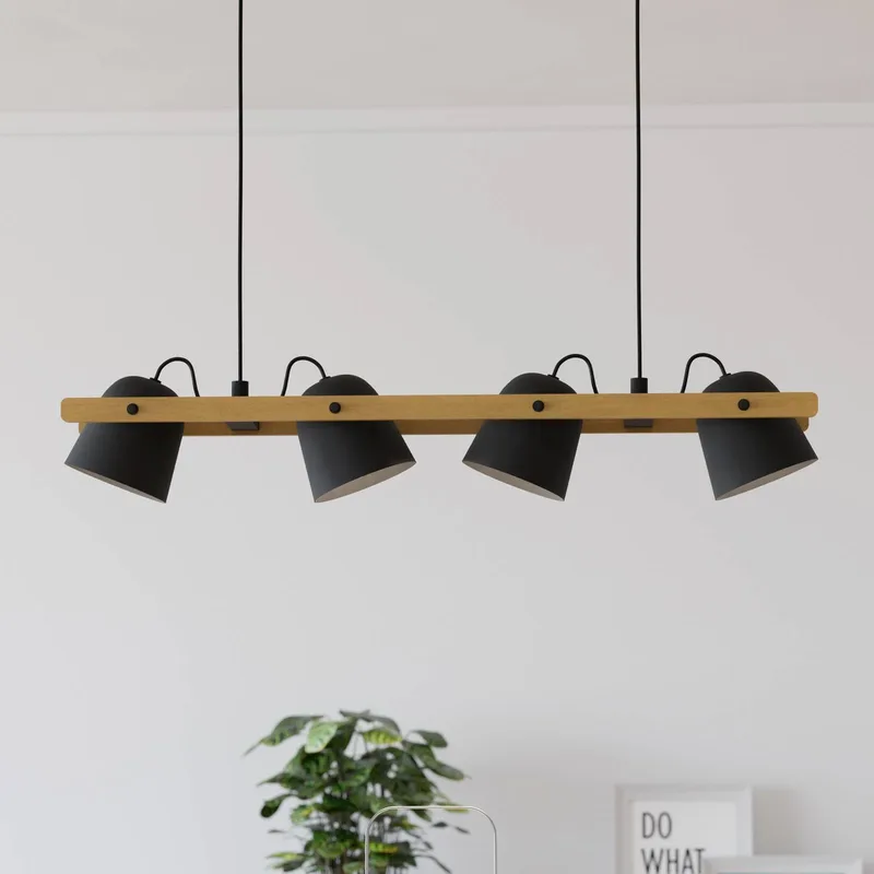 LED plafondlamp Hornwood-Z, 4-lamps, zwart von EGLO connect in Schwarz, Licht hout – Produktfoto