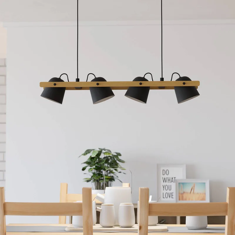 LED plafondlamp Hornwood-Z, 4-lamps, zwart van EGLO connect in Zwart, Licht hout – productfoto 2 van 5