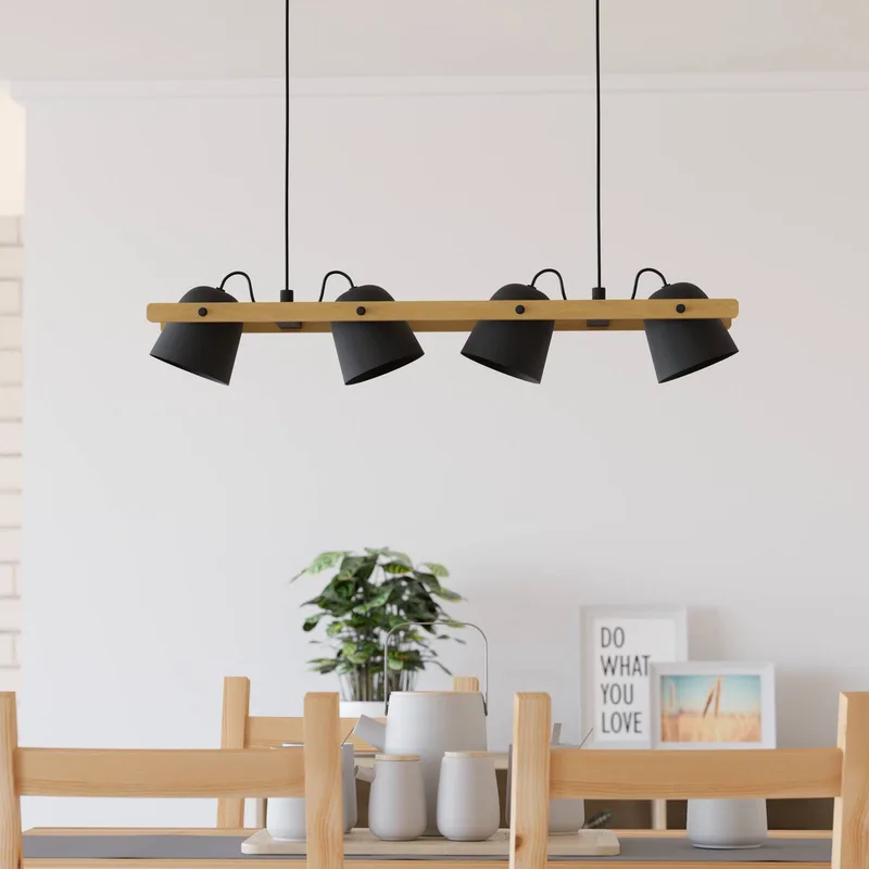LED plafondlamp Hornwood-Z, 4-lamps, zwart van EGLO connect in Zwart, Licht hout – productfoto 3 van 5