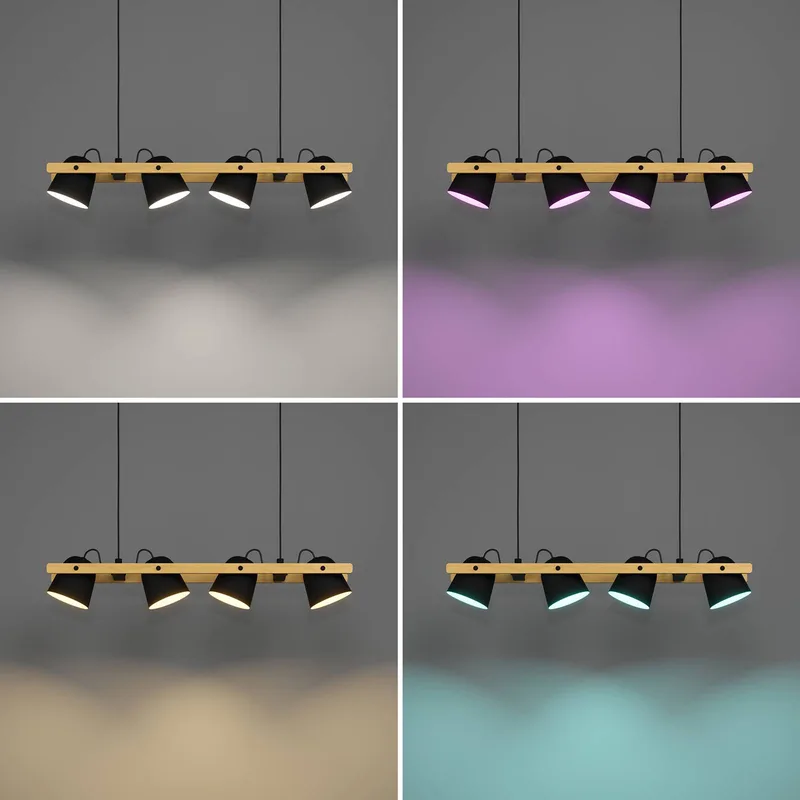 LED plafondlamp Hornwood-Z, 4-lamps, zwart van EGLO connect in Zwart, Licht hout – productfoto 5 van 5