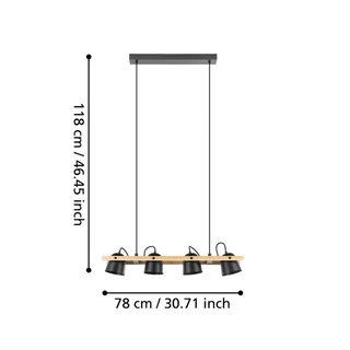 LED plafondlamp Hornwood-Z, 4-lamps, zwart van EGLO connect in Zwart, Licht hout – productfoto 4 van 5