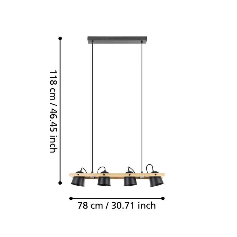 LED plafondlamp Hornwood-Z, 4-lamps, zwart van EGLO connect in Zwart, Licht hout – productfoto 4 van 5