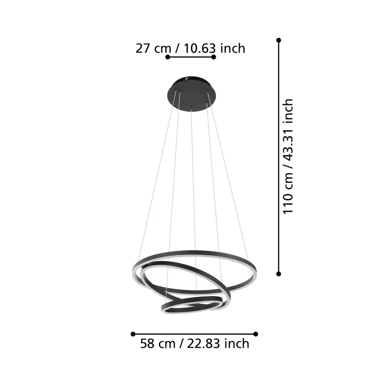 Lobinero-Z LED hanglamp, zwart van EGLO connect in Zwart, Wit – productfoto 4 van 5