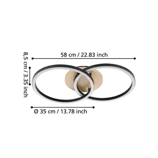 Smart LED plafondlamp Lomaltas-Z, 58 cm, 3800 lm by EGLO connect in Black, Licht hout – product photo 3 of 4