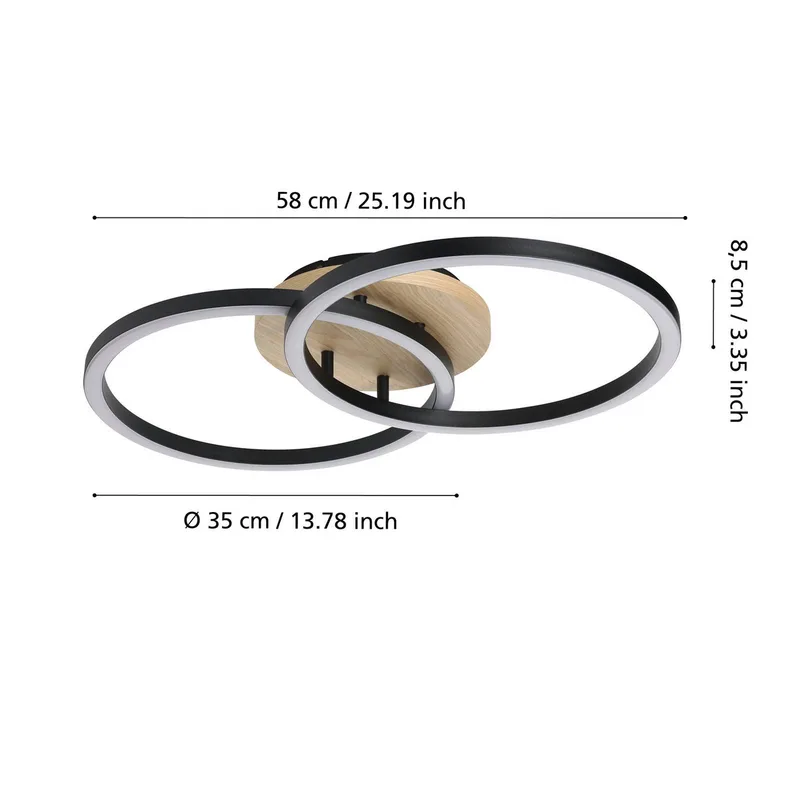 Smart LED plafondlamp Lomaltas-Z, 58 cm, 4400 lm by EGLO connect in Black, Licht hout, White – product photo 4 of 5