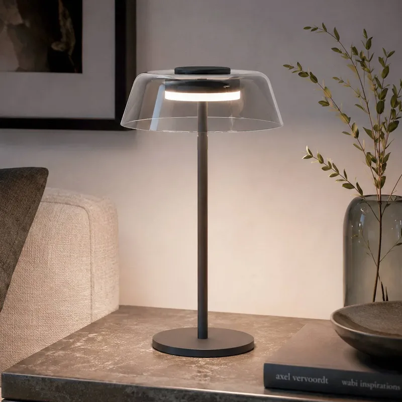Smart LED tafellamp ARROYO-Z, zwart, 34 cm de EGLO connect en Noir, Rookgrijs-transparant – photo du produit