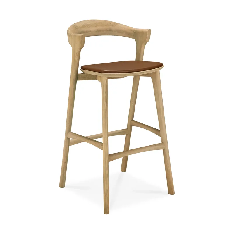 Bok Barhocker Lackierte Eiche-Leder Cognac, 75 cm från Ethnicraft – produktbild