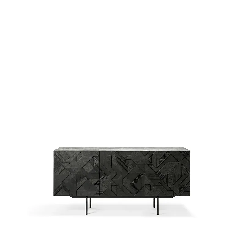 Graphic Siteboard Teak schwarz 3-türig från Ethnicraft – produktbild