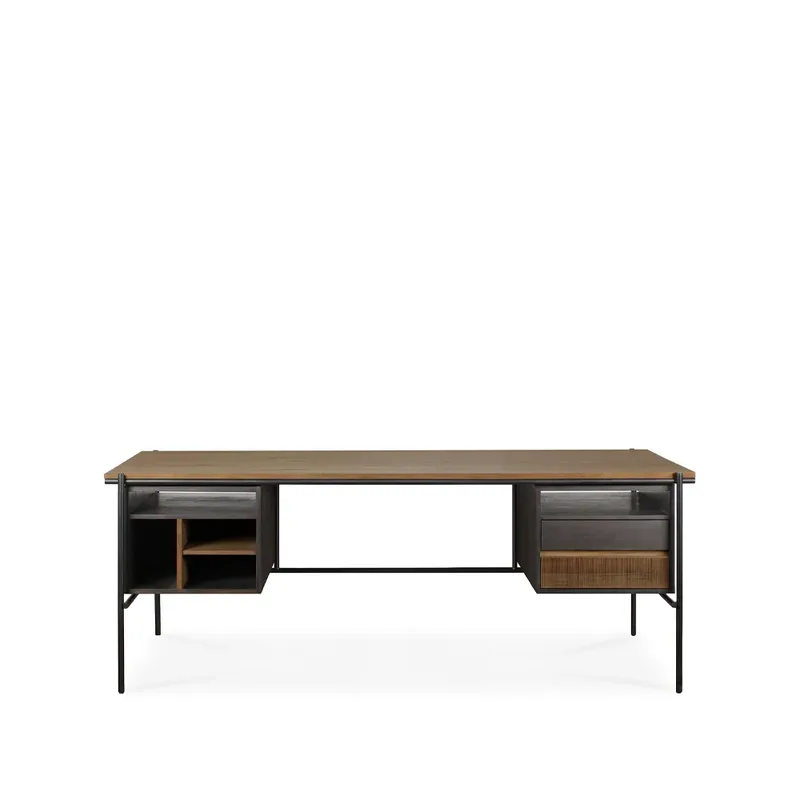 Oscar Schreibtisch mit Schubladen Teak schwarzen Metallbeinen by Ethnicraft – product photo