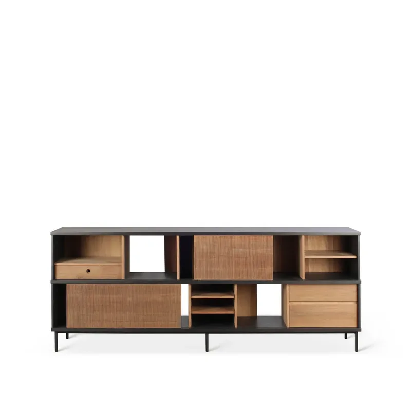 Oscar Siteboard Teak 2-teilig Schiebetüren 3 Schubladen de Ethnicraft – photo du produit