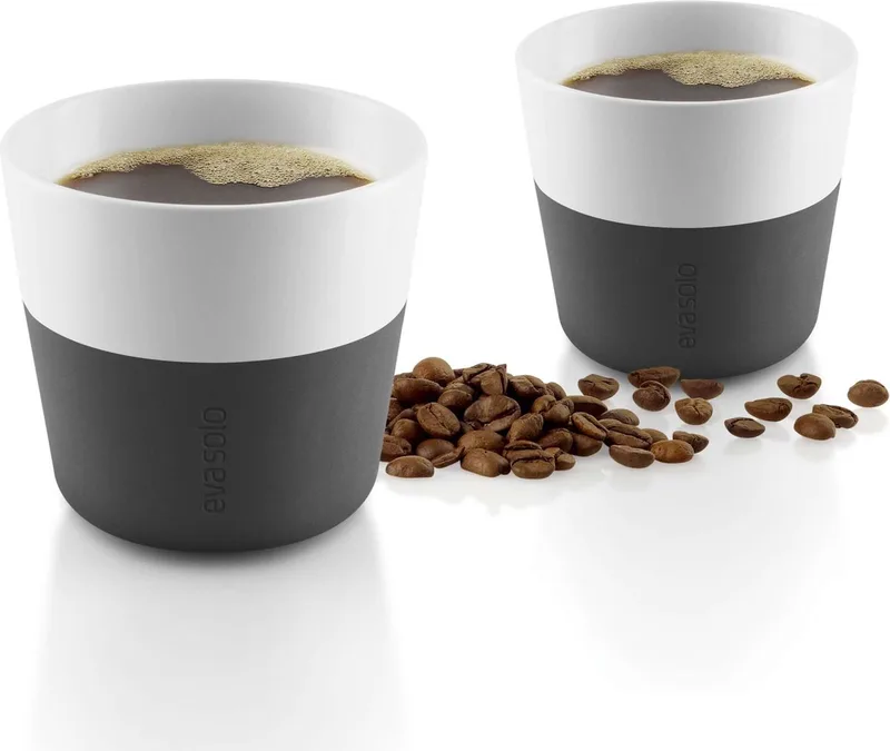 Beker voor Lungo Set van 2 Stuks - Porselein - Siliconen von Eva Solo in Zwart – Produktfoto