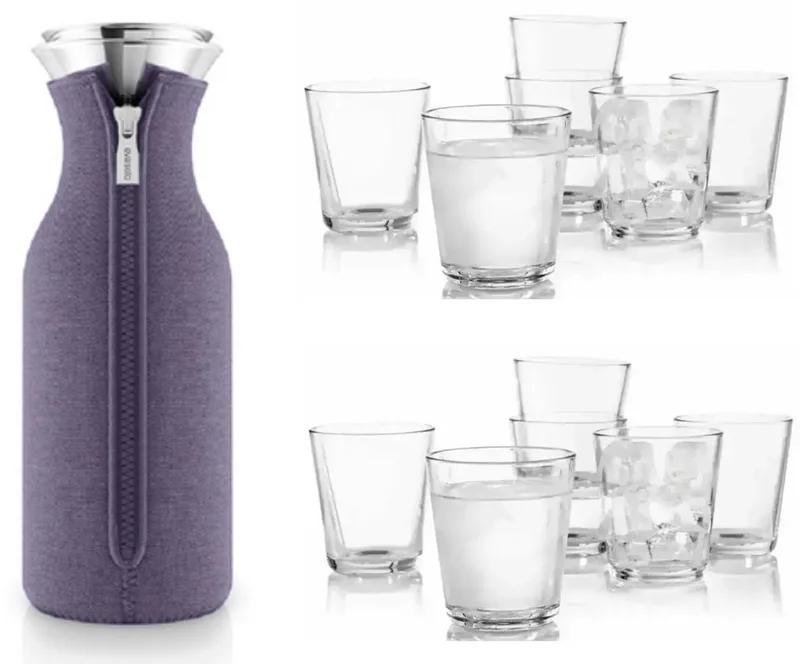 Fridge Karaf – Druppelvrije Koelkastkaraf met 12 Glazen – Deens Design by Eva Solo in Violet blue – product photo
