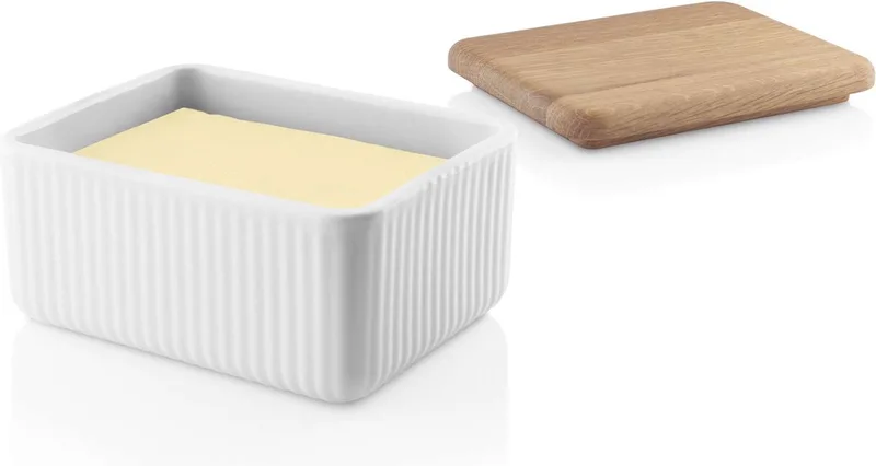 Legio Nova Botervloot met Eiken Deksel - Porselein - Eikenhout by Eva Trio in Wit – product photo