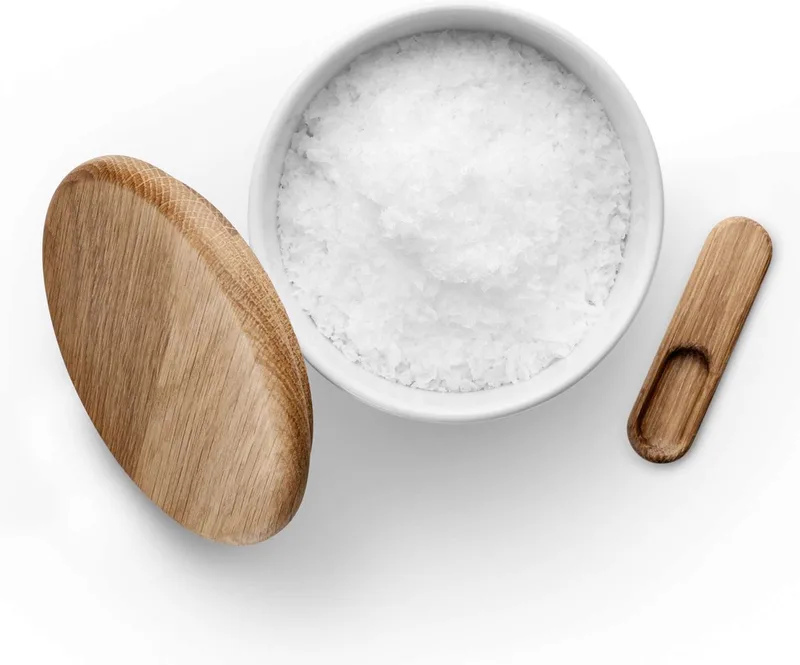 Legio Nova Zoutdoosje met Deksel en Lepel - Porselein - Hout van Eva Trio in Zilver – productfoto