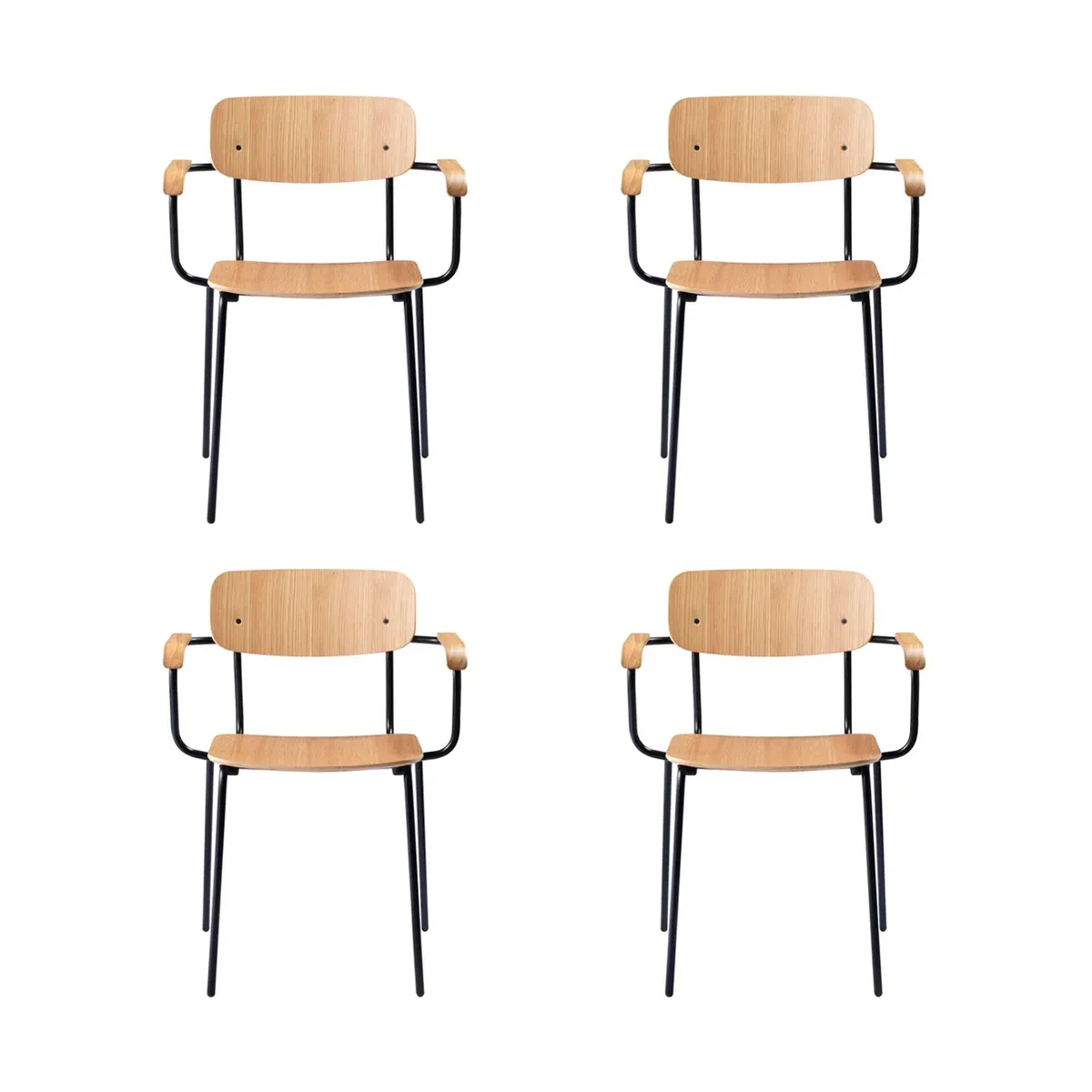 J183 Holmen Armlehnstuhl 4-teilig Oak Furnier-black legs van FDB Møbler – productfoto