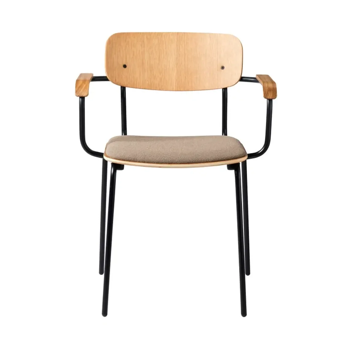 J183 Holmen Armlehnstuhl Oak Furnier-black legs-taupe från FDB Møbler – produktbild