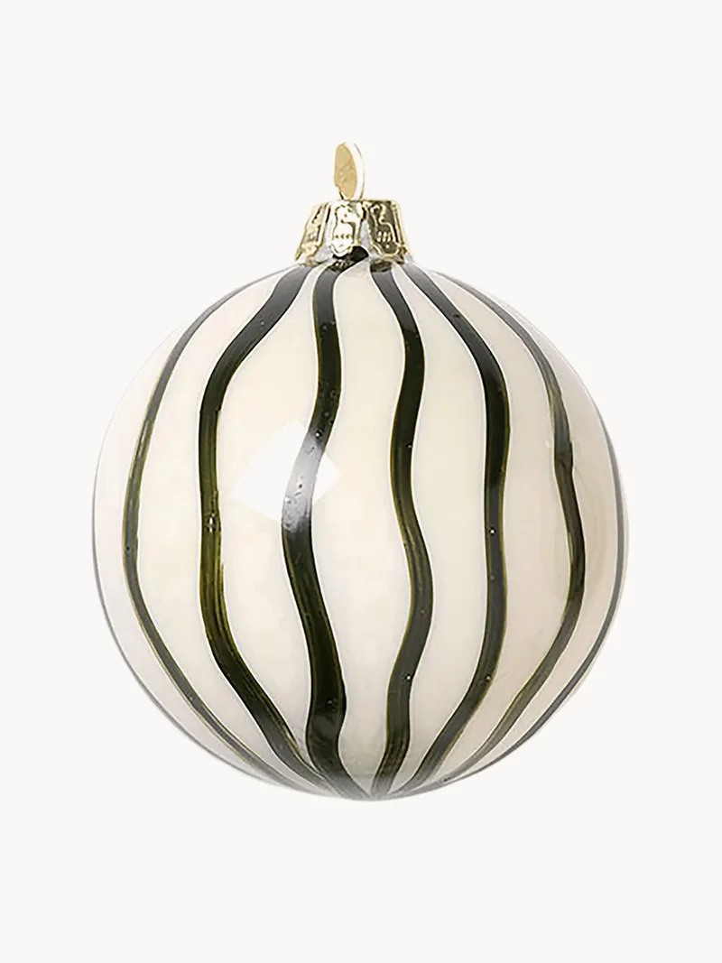 Handbeschilderde glazen kerstballen Lines, 4 stuks fra Ferm Living – produktbillede