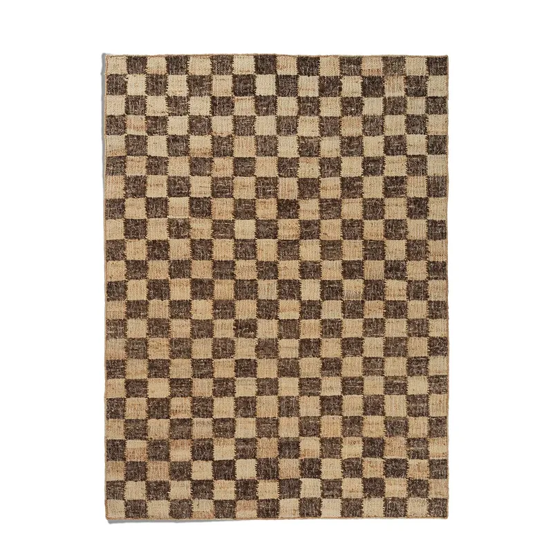 Handgewebter Wollteppich Check 140x200 cm Coffee fra Ferm Living – produktbillede