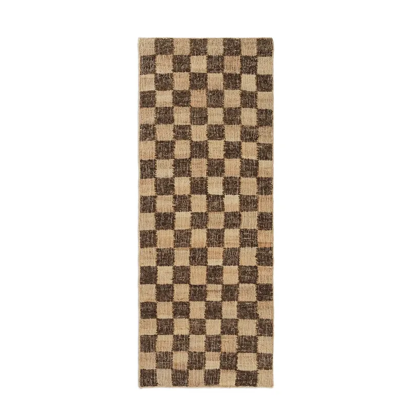 Handgewebter Wollteppich Check 70x180 cm Coffee fra Ferm Living – produktbillede