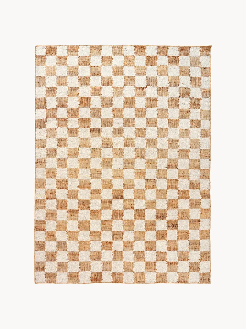 Handgeweven laagpolig wollen vloerkleed Check fra Ferm Living – produktbillede