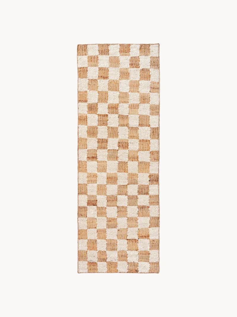 Handgeweven laagpolige loper Check van wol by Ferm Living – product photo