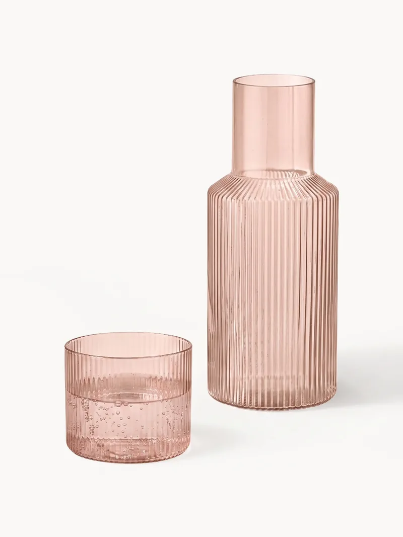 Liten Munblåst Karaff Ripple med Vattenglas från Ferm Living – produktbild