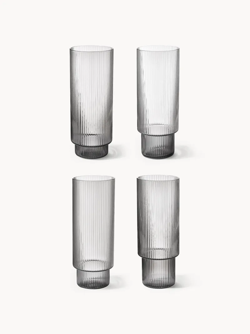 Mondgeblazen highballglazen Ripple met reliëfpatroon, 4-delig, 300 ml fra Ferm Living – produktbillede