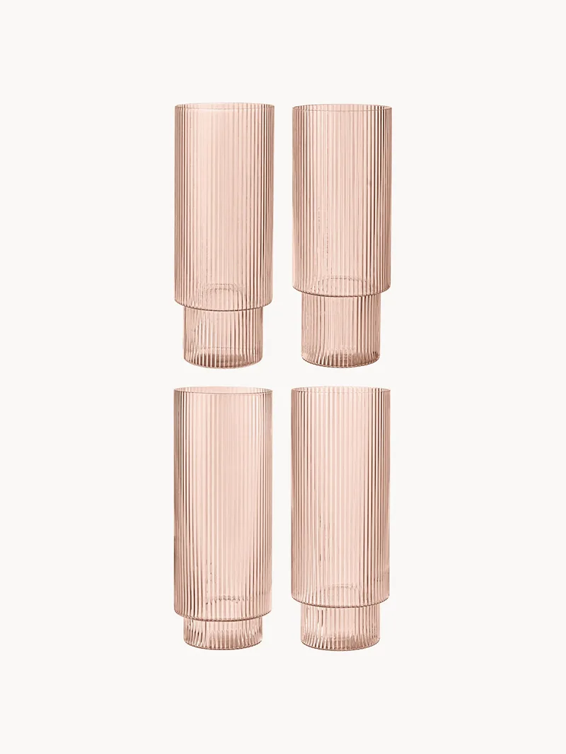 Mondgeblazen highballglazen Ripple met reliëfpatroon, 4-delig, 300 ml fra Ferm Living – produktbillede