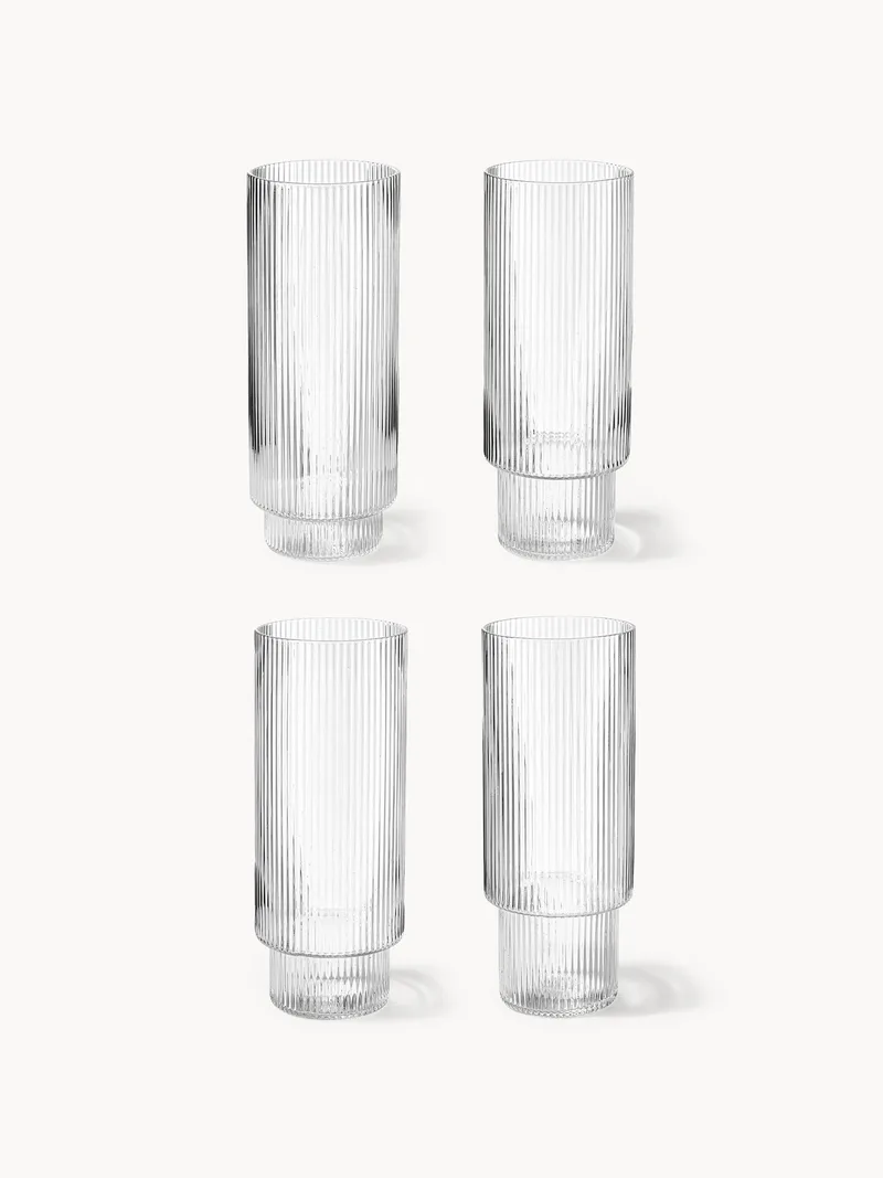 Mondgeblazen highballglazen Ripple met reliëfpatroon, 4-delig, 300 ml by Ferm Living – product photo