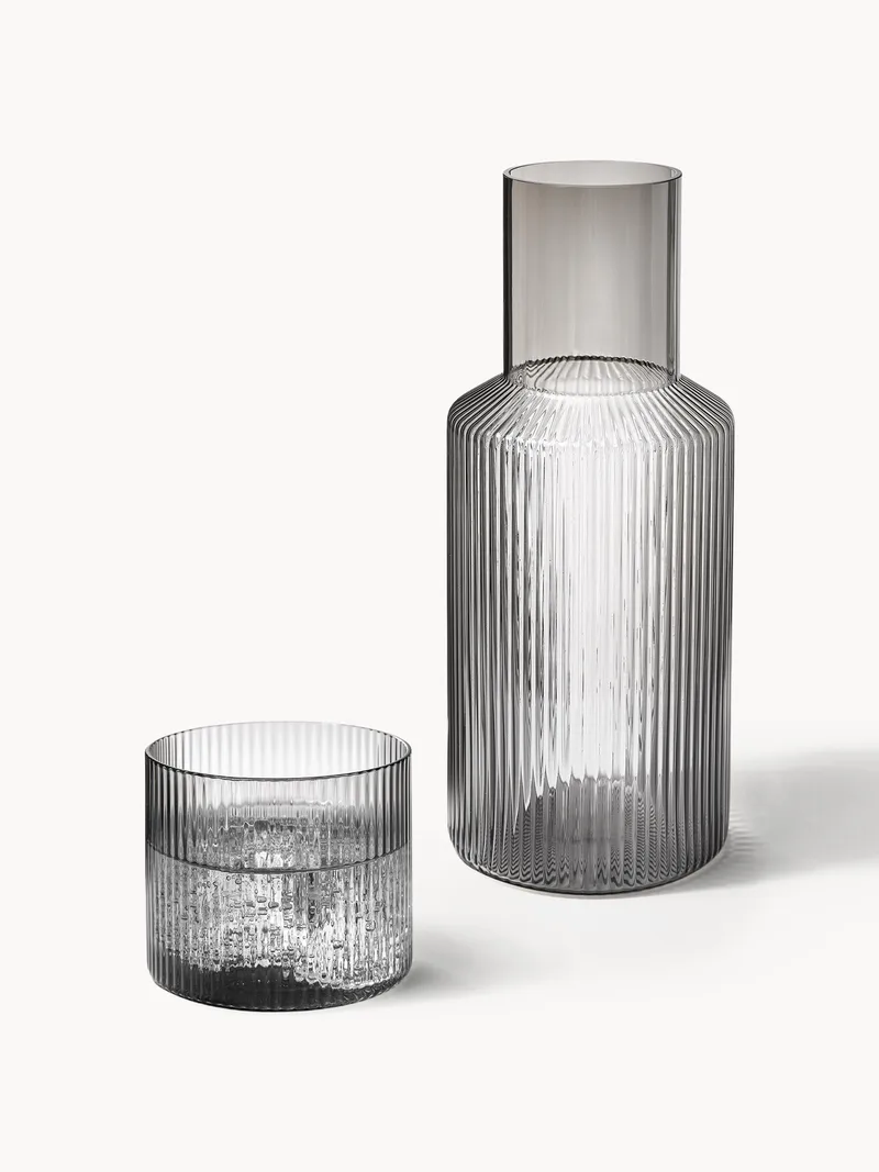 Mondgeblazen kleine waterkaraffen Ripple met waterglas, 2-delig by Ferm Living – product photo